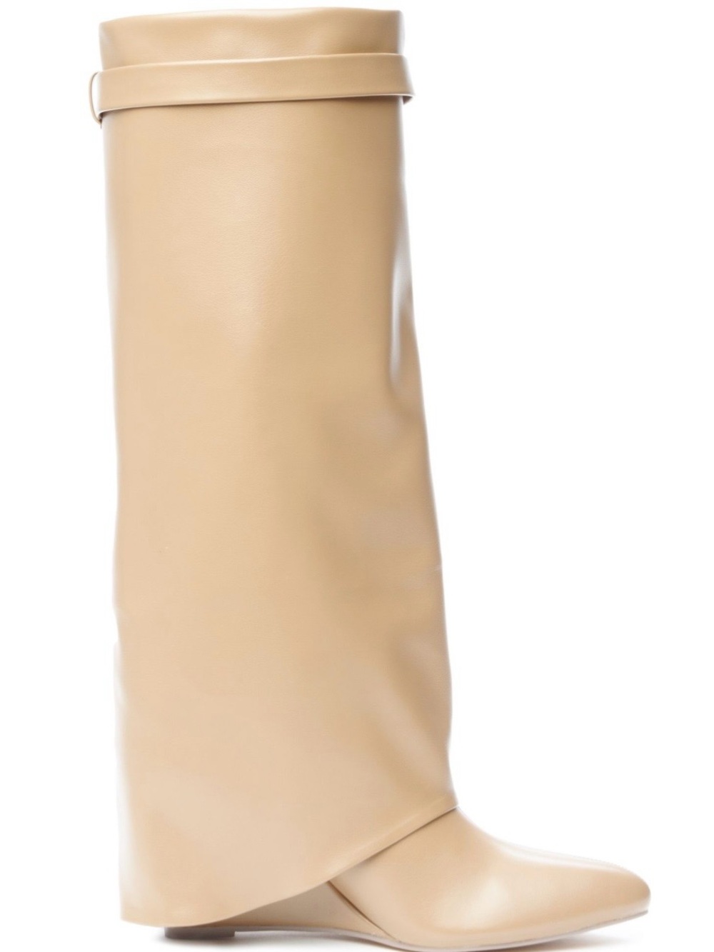 Over-the-Knee Smooth Beige Faux Leather Wedge Boots Size 9.5 Wide